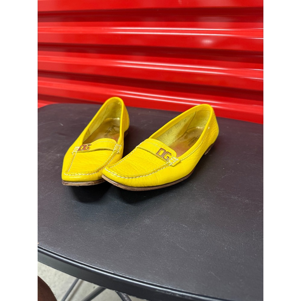 Dolce & Gabbana Womens Yellow Leather DG Logo Square Toe Loafers Flats Size 37 - Picture 8 of 14